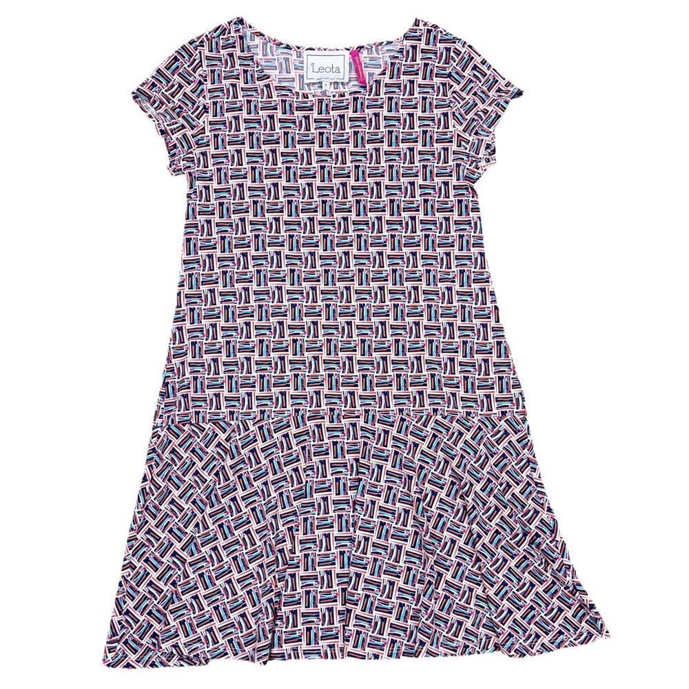 Leota Compass Rose Geometric Short Sleeve Shift Tiered Swing Dress Size Small